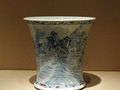 清康熙·青花釉里红八仙过海笔筒-嘉定博物馆
