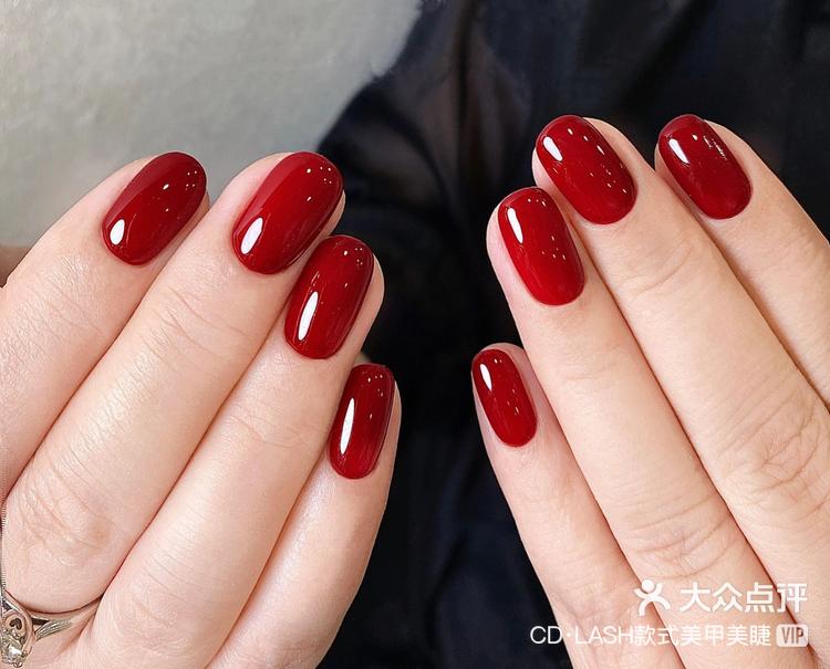 车厘子红极致单色圣诞红美甲