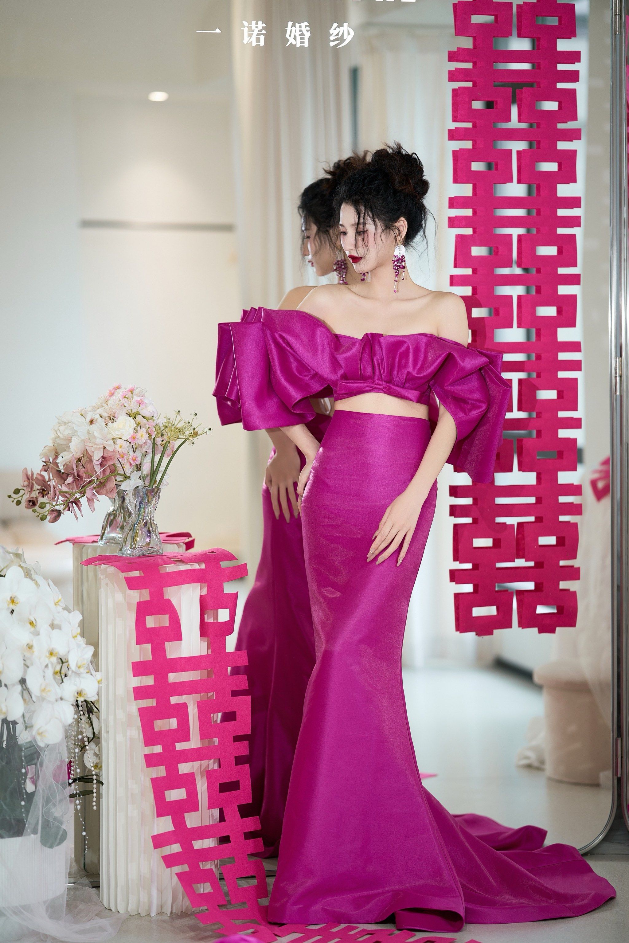 独特的玫粉色礼服,摇曳生姿|温州婚纱