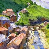 水彩下的静谧水乡村落惹人爱[加油]