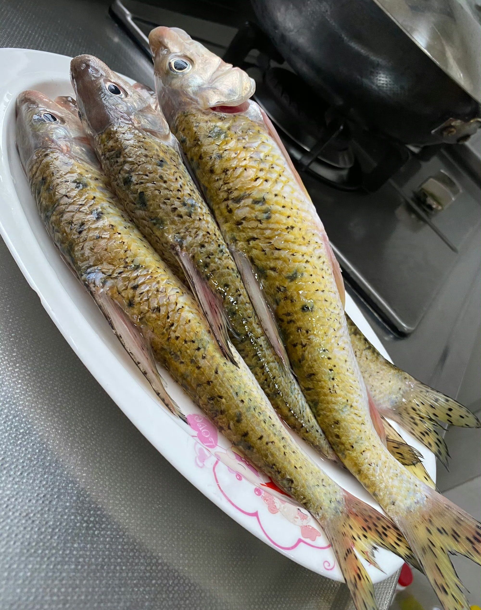 下午亲戚送给我五条花棒鱼,晚上煮两条吃光