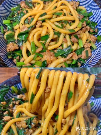 超好吃的肉末韭菜炒乌冬面，一次一盘不够吃