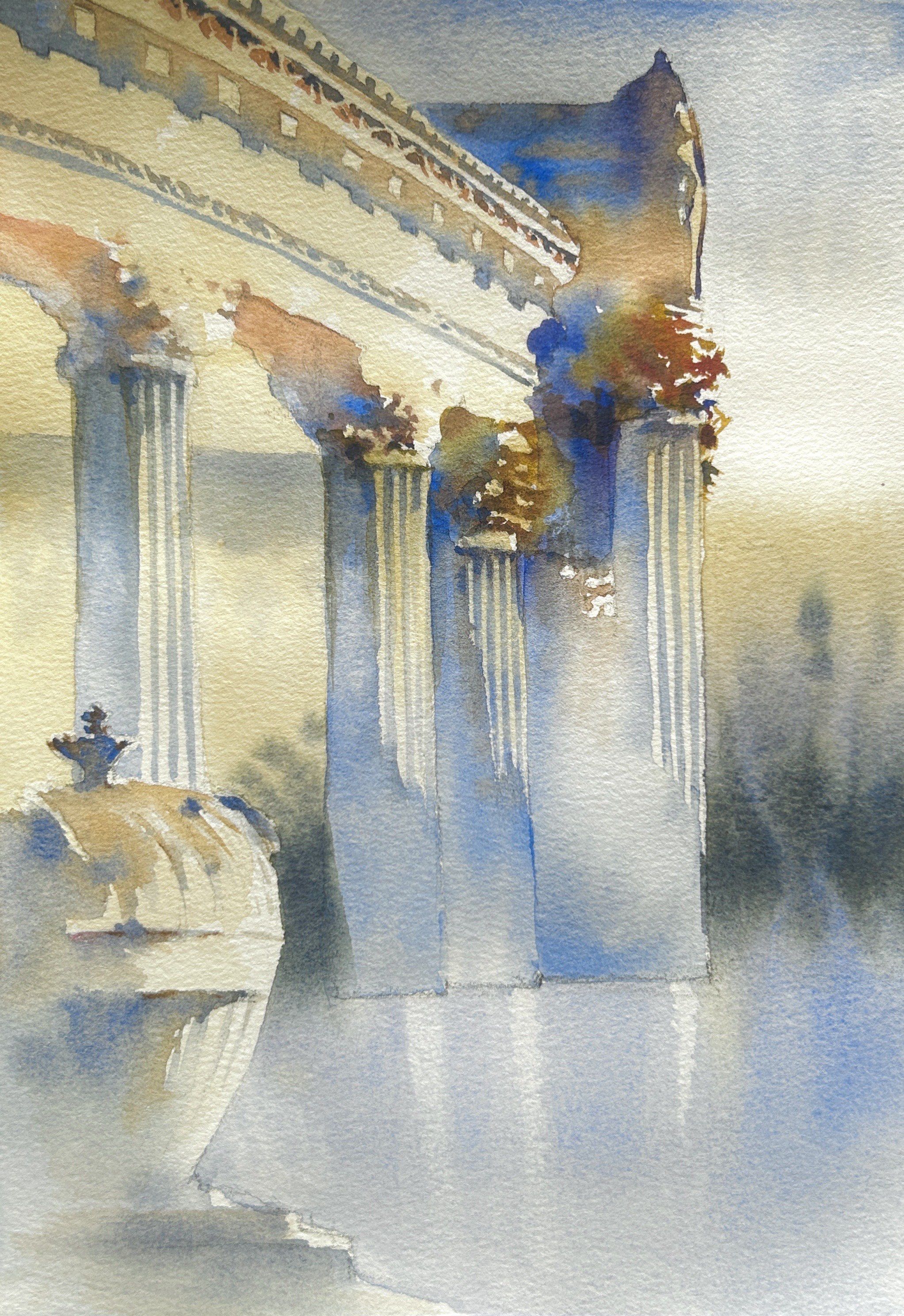 我的随手画～教大家用水彩画雅典建筑!小白可画