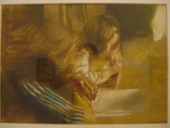 夏葆元·色粉画《灯下功课》-上海油画雕塑院