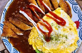 Japanese Black Curry Chicken Cutlet with Soft Egg Fried Rice