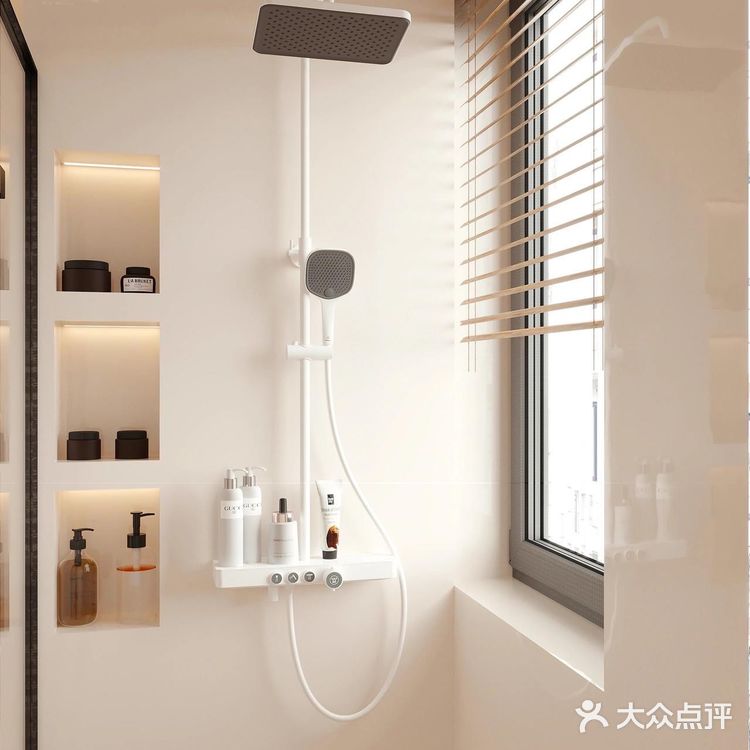 简约ins风米白色浴室，干净透亮的淋浴空间~