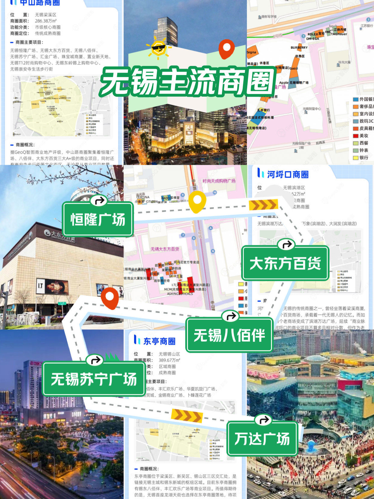 无锡八佰伴,
无锡苏宁广场,汇金广场,珠宝城商厦,置业新天地,无锡