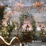 舞台的吊顶用了鱼片纱，与森系婚礼吻合
