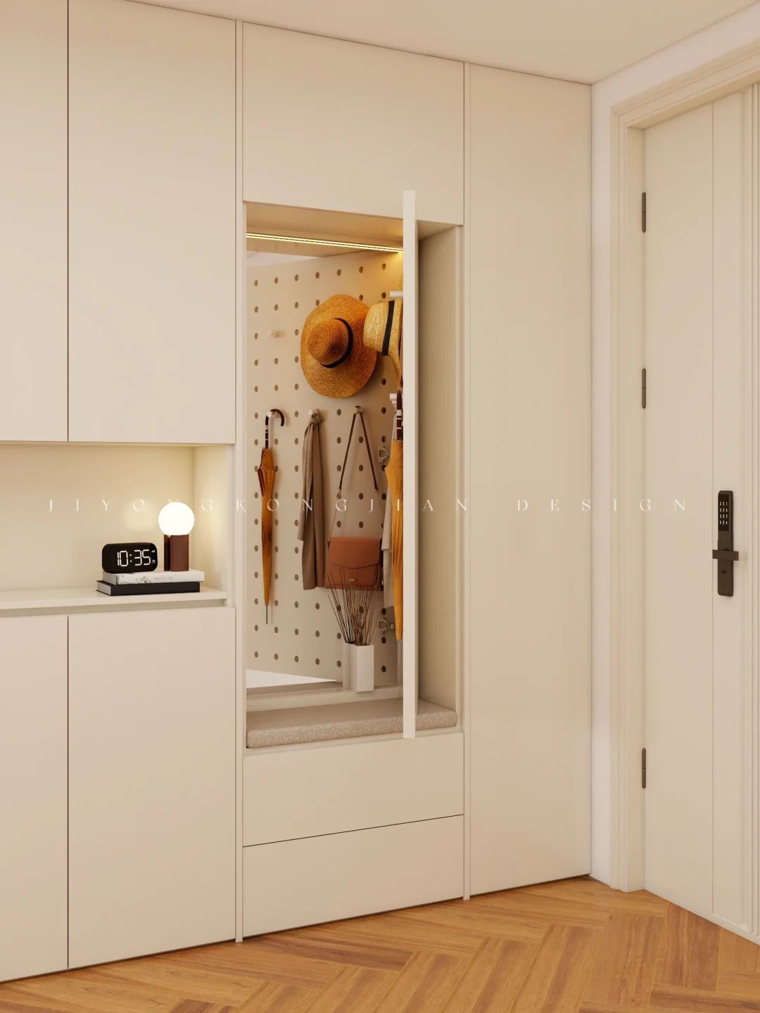 玄关柜收纳反向操作用洞洞板做暗门
有创意又实用