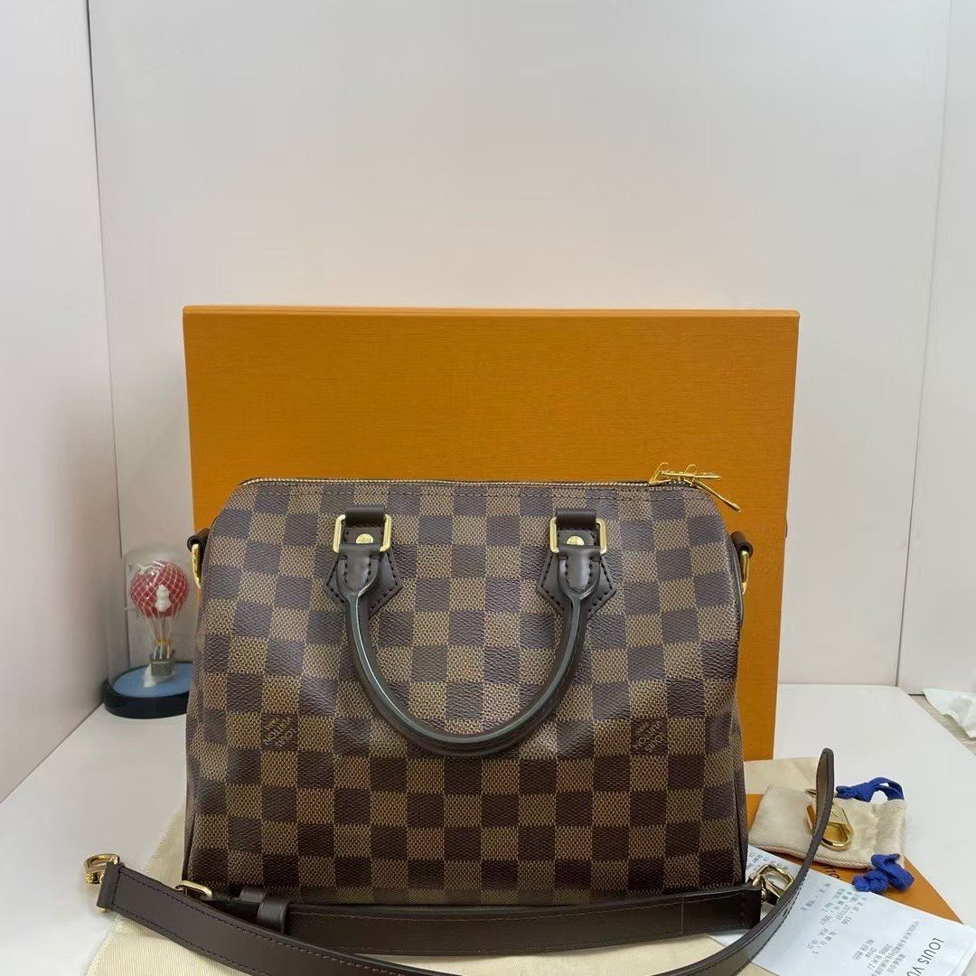 lv/路易威登 speedy 25 棕色棋盘格手提单肩包 闲置全套 附件:23年11