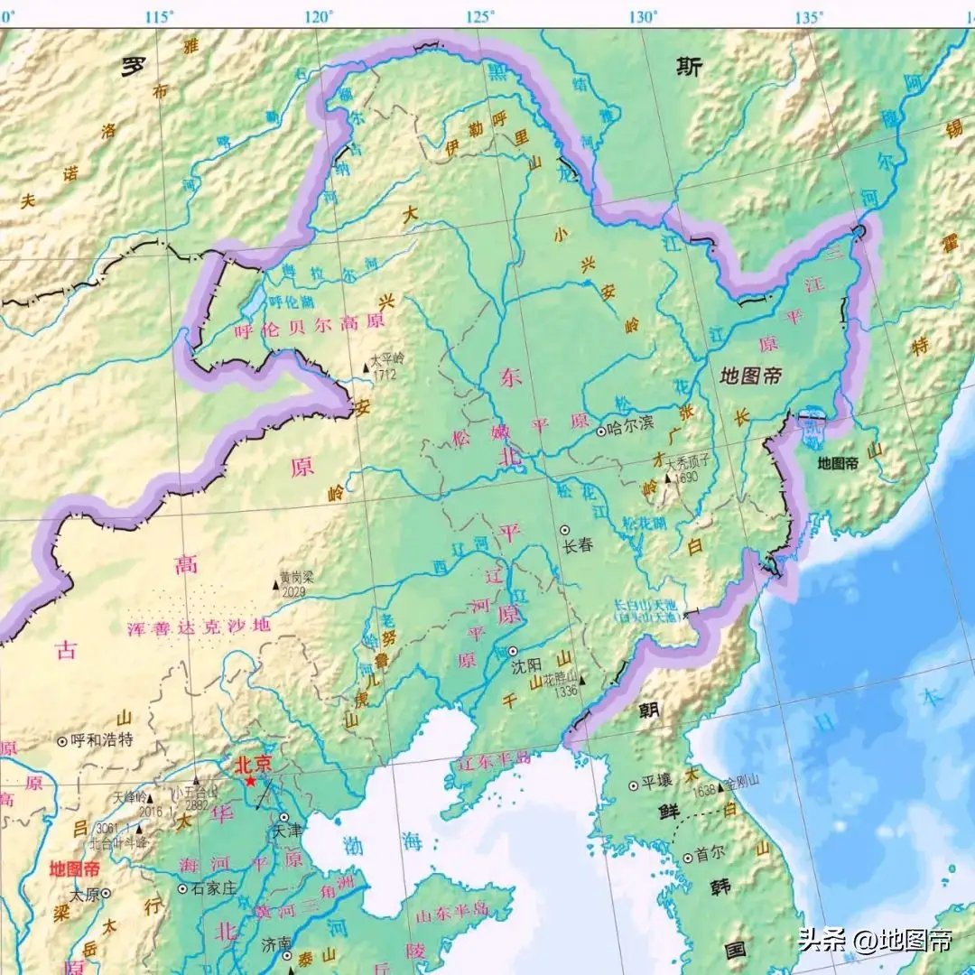 东北地区地形图简图图片