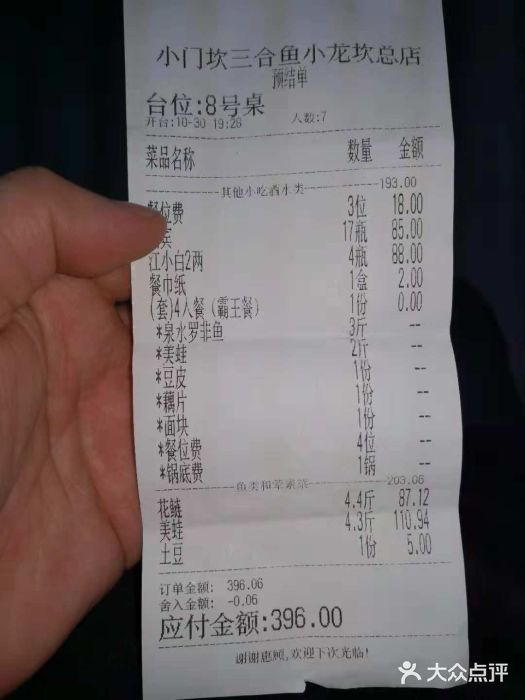 小门坎三合鱼(总店)账单图片