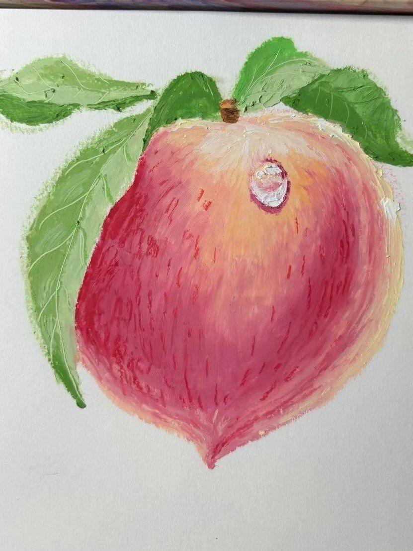 这大桃子想吃😋吗?附油画棒教程