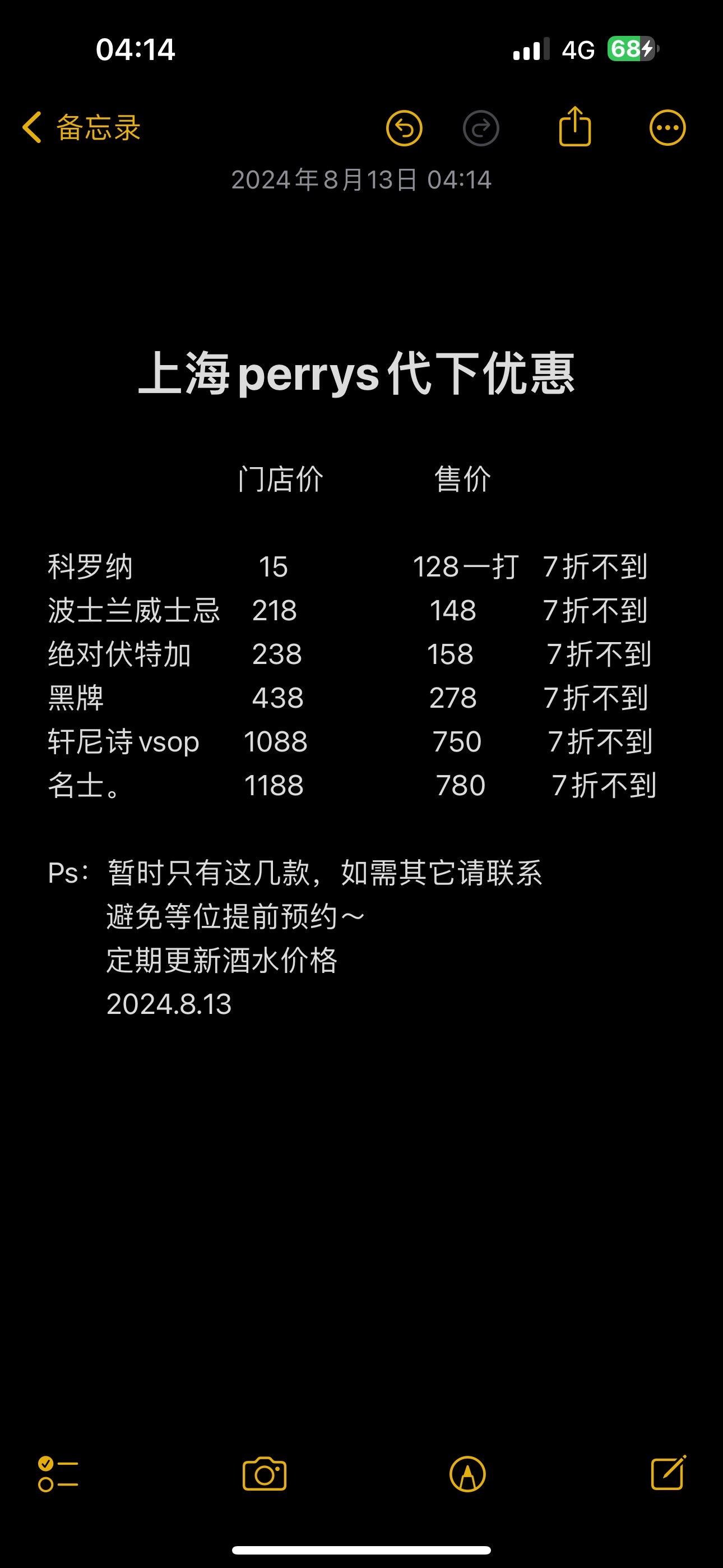 广州perrys酒吧价目表图片