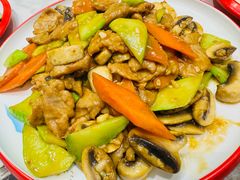口蘑炒肉-正亮农家院·海鲜本地菜