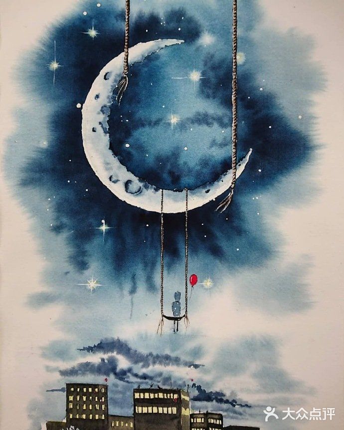 水彩🈷️夜的绘画，简直是美轮美奂💗💗