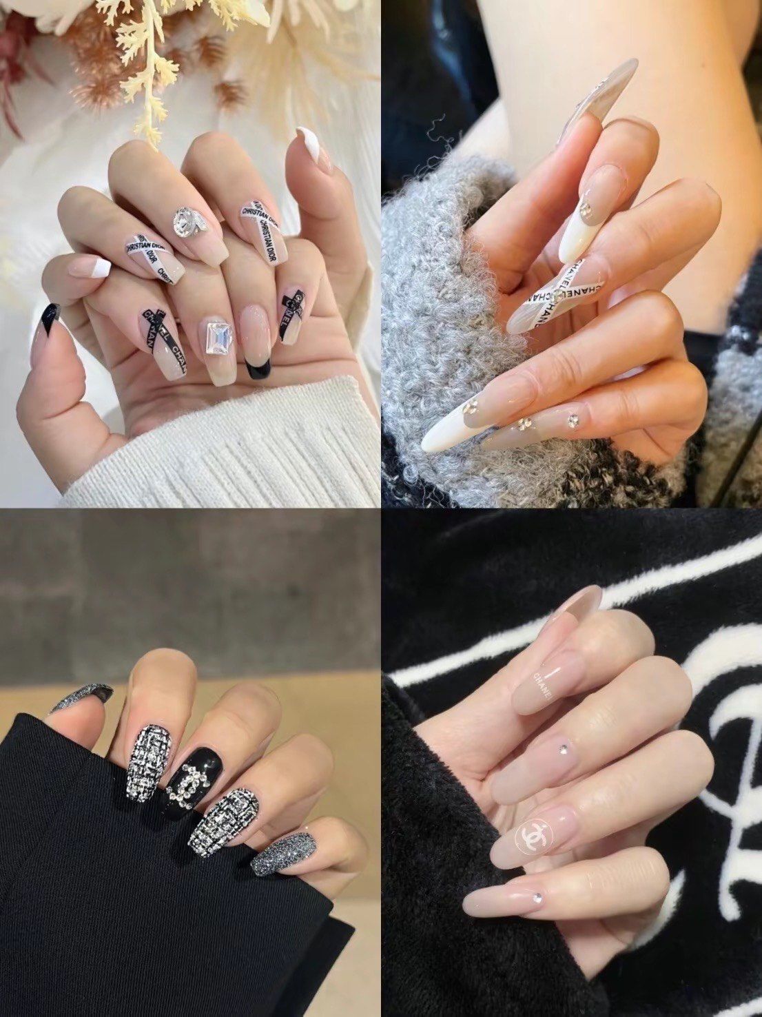 轻奢时尚小香风香奈儿长款美甲