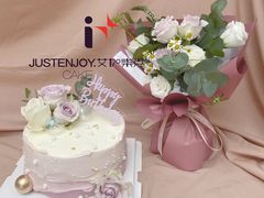 高级紫色玫瑰动物奶油蛋糕+鲜花-艾加柒克蛋糕茶歇甜品台(春熙路店)