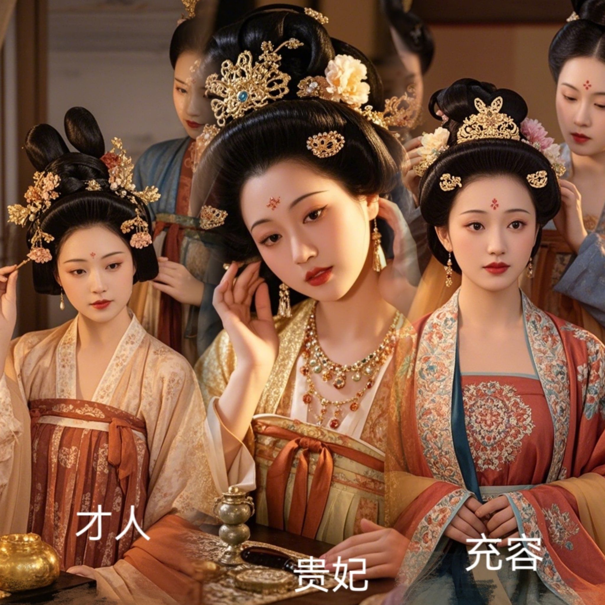 唐朝不同阶品的妃子梳妆