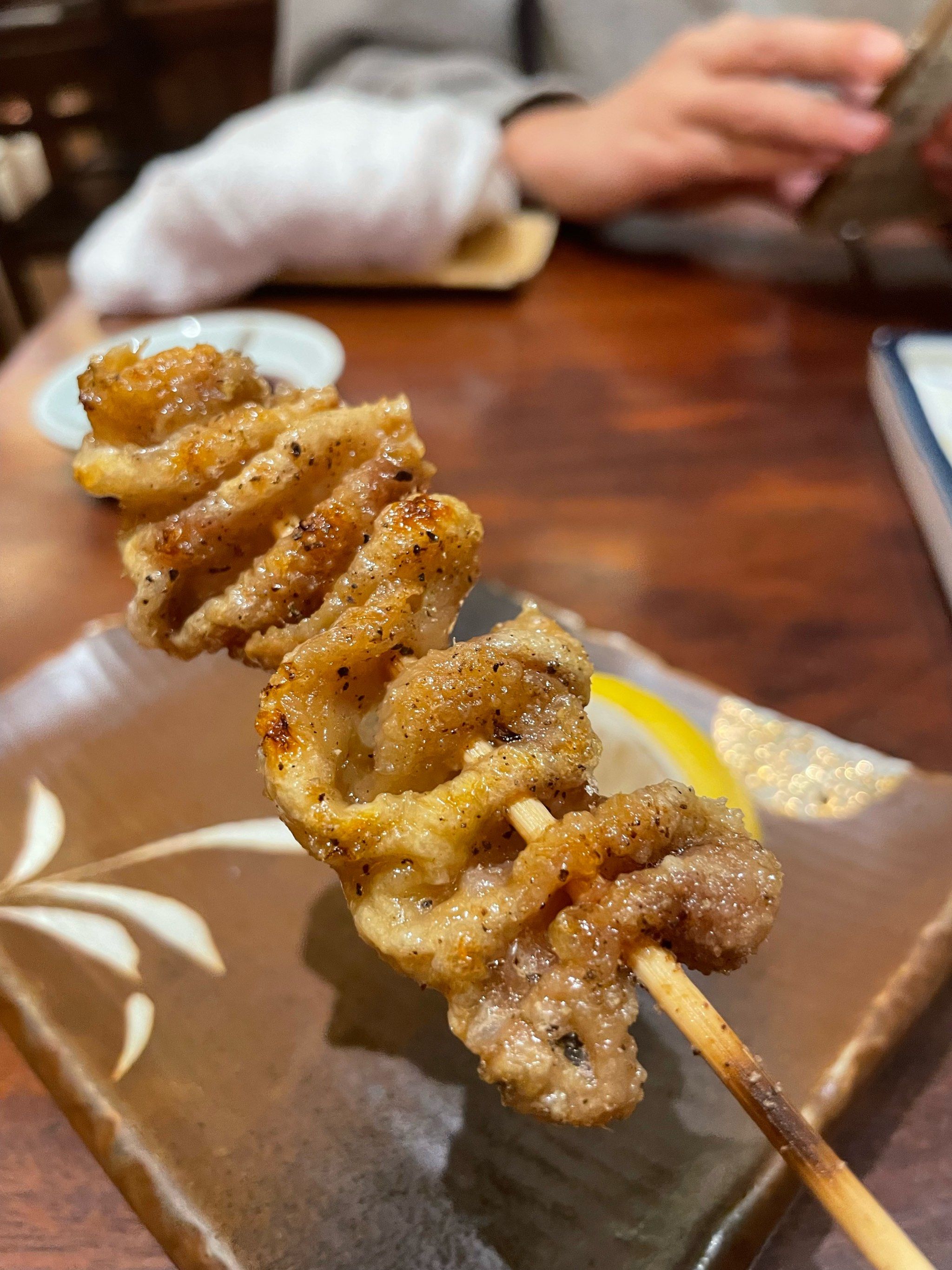 出品的烤鸡皮,鸡皮烤串,烤得鸡皮都很干了