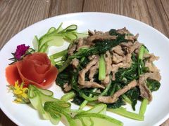 茼蒿梗炒肉丝蛰皮-凤百年大骨鸡饭庄