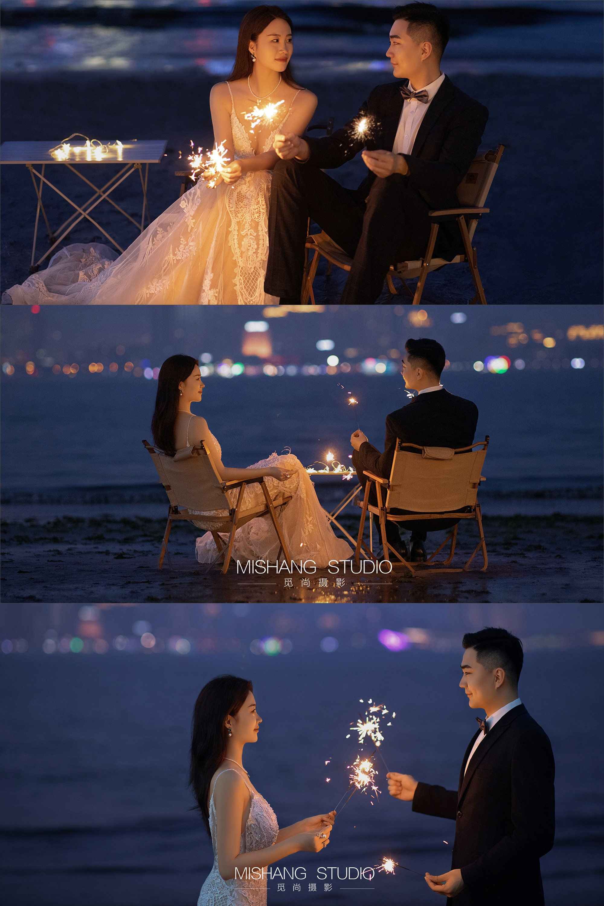 电影般的海边夜景婚纱照,太让人着迷啦!