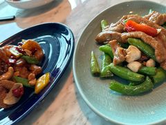 辣炒秋葵松板肉-无锡苏宁银河国际酒店-悦府65中餐厅