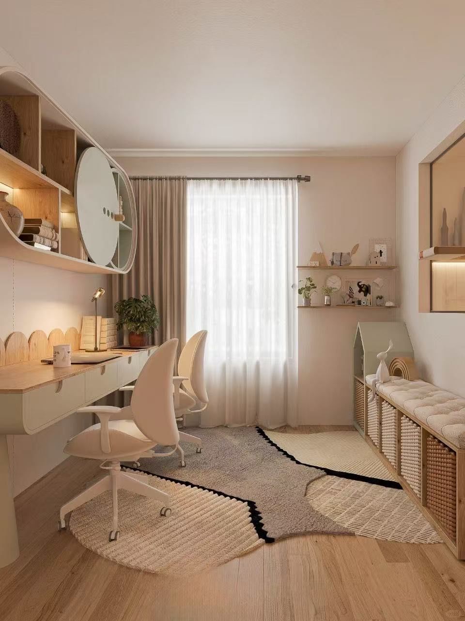 奶油风书房,温柔到心坎里啦!