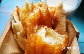 Baked Flatbread with Fried Dough Sticks and Sweet Soy Milk