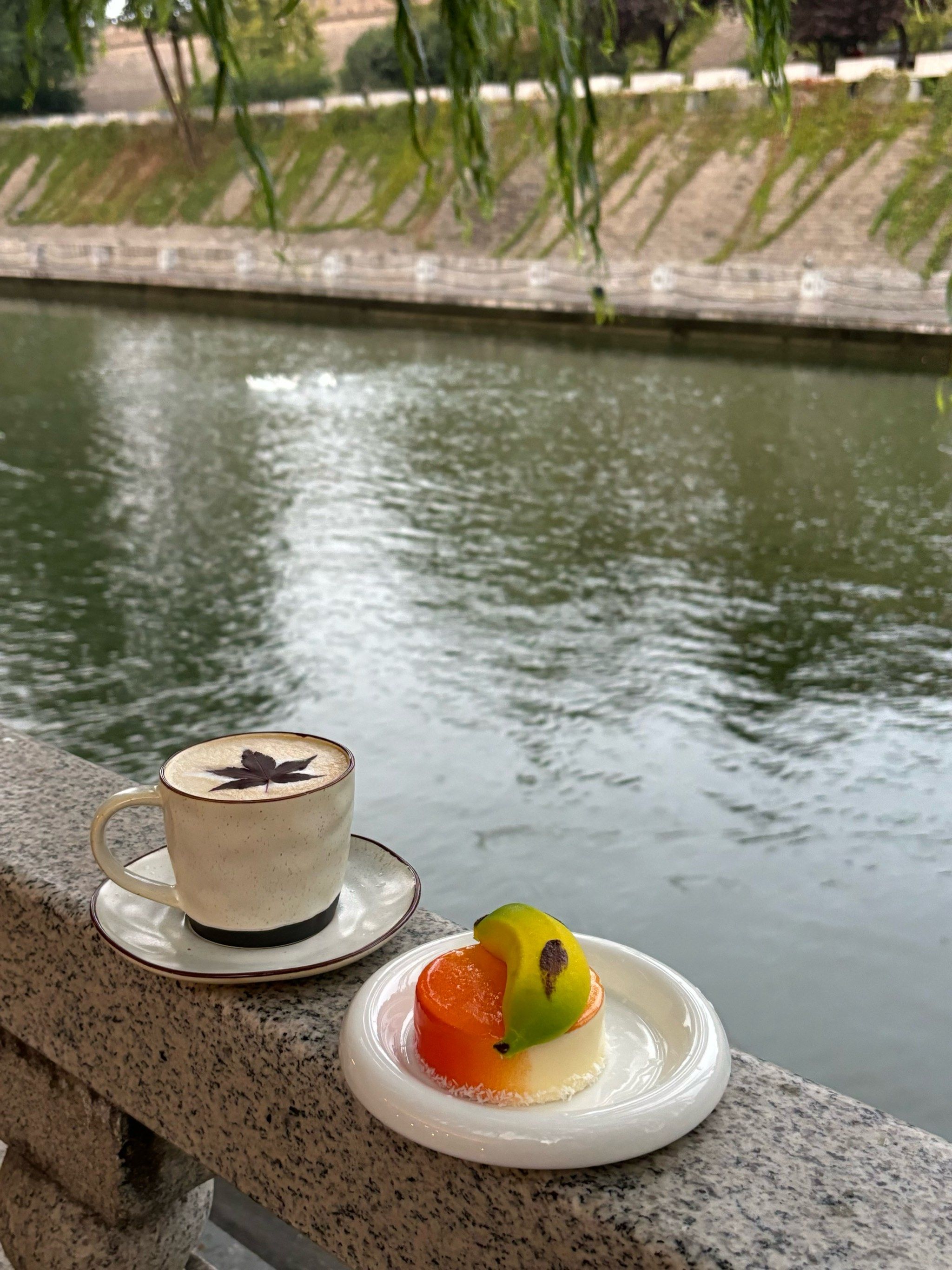 秋日护城河畔,咖啡里的静谧时光🍂