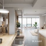 沙发旁的桌子和吊灯垂直，方便在沙发上看看书
