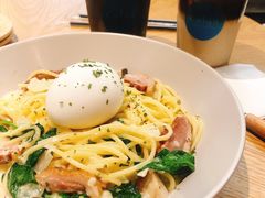 波波蛋奶油菠菜鸭胸意大利面-奎克咖啡Cuiqu(晶品店)
