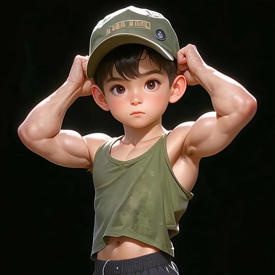 小肌肉男孩秀肌肉