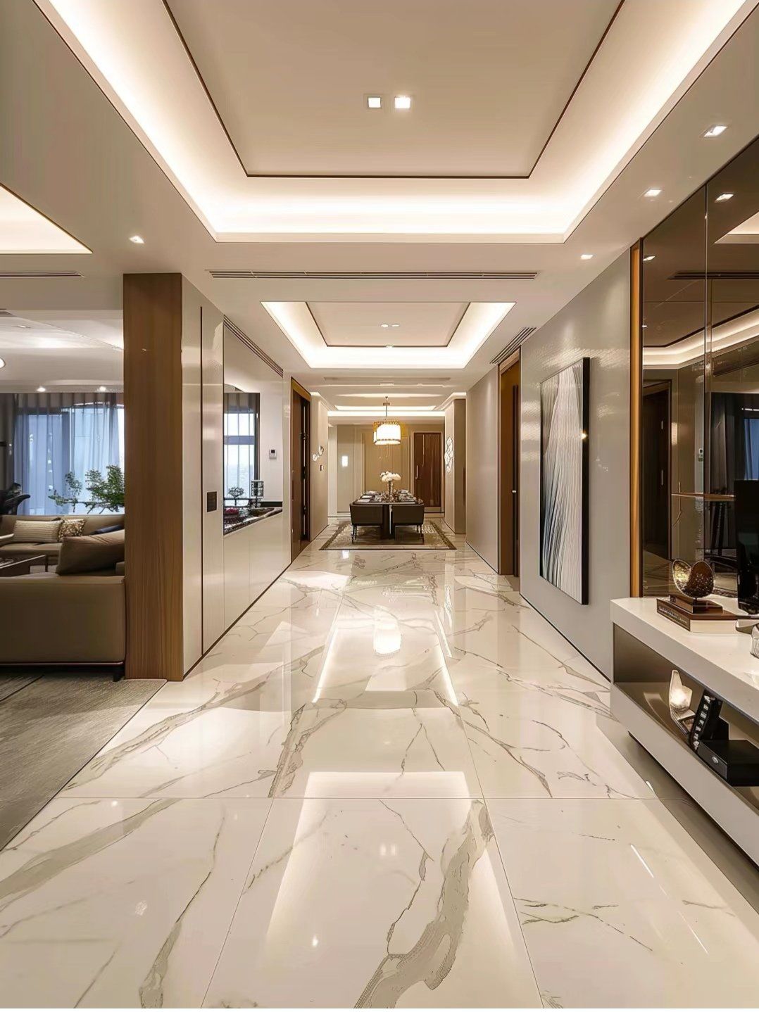 全屋无主灯设计, 柔和的灯光营造出温馨的氛围, 加上轻奢元素