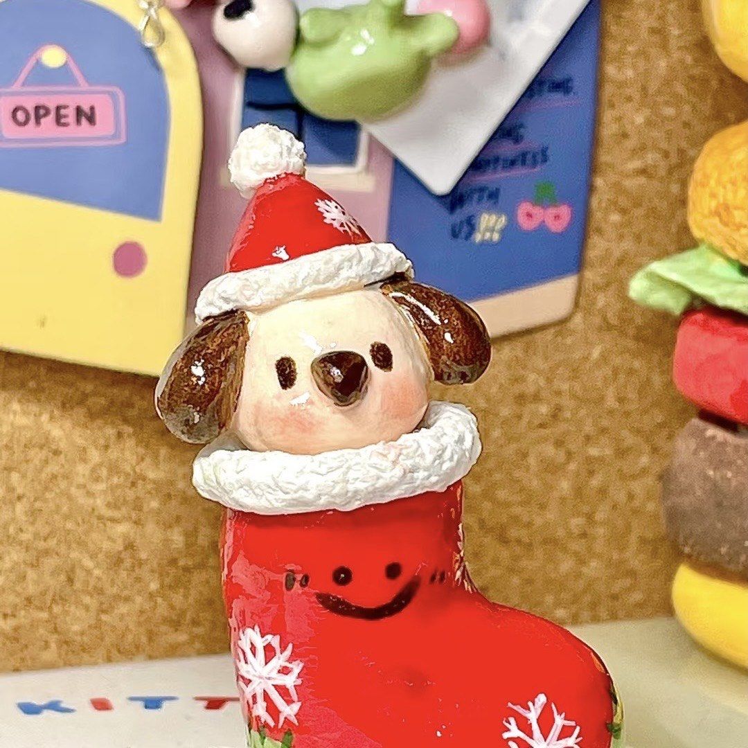 🎄🧸石塑粘土圣诞袜小狗,超可爱的节日手作!