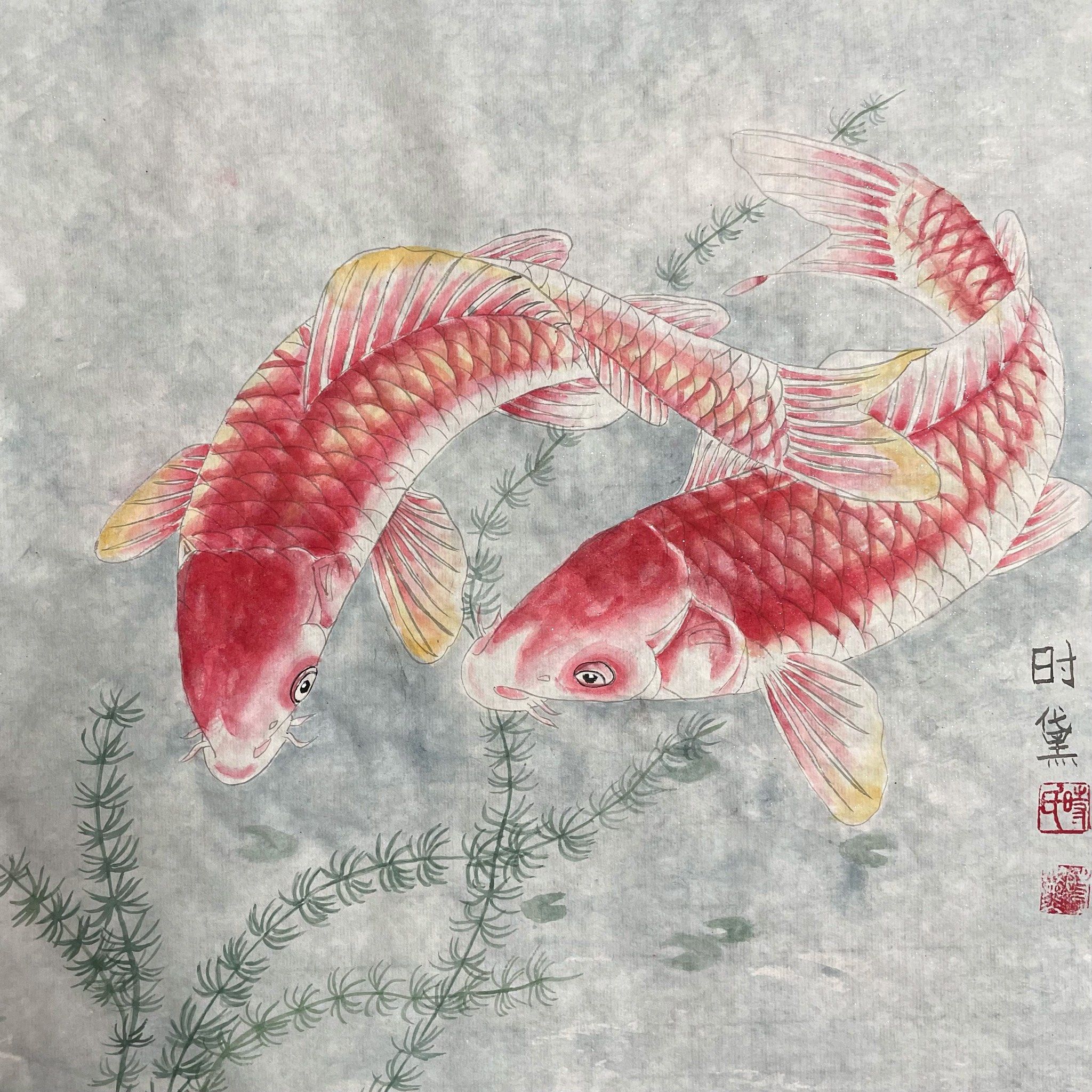学生第一幅工笔鲤鱼