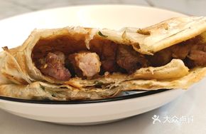 Classic Double-Sided Burnt Pancake with Meat Skewers