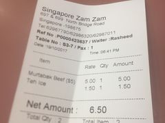 账单-新加坡Zam Zam餐馆