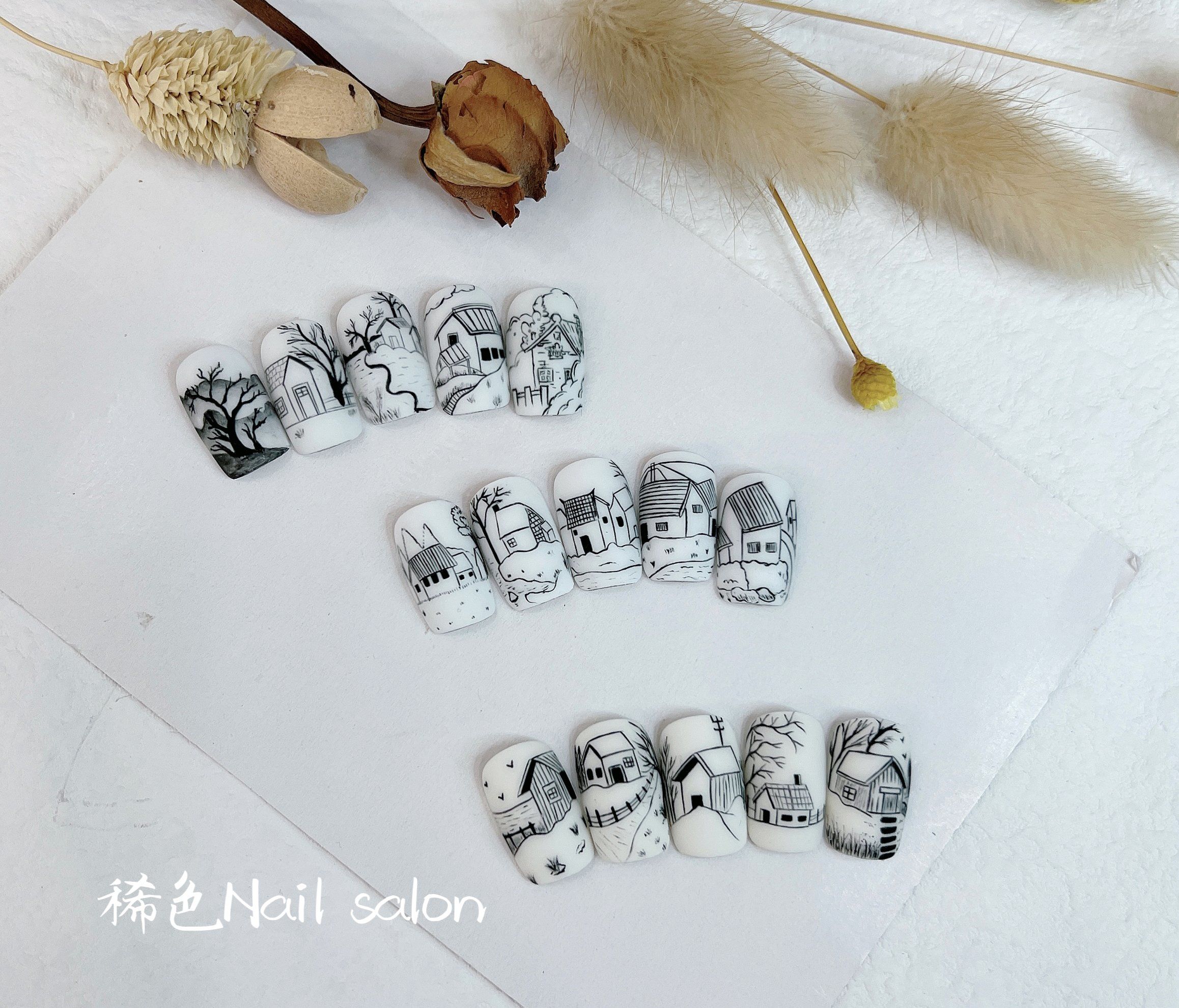 黑白手绘美甲控笔练习