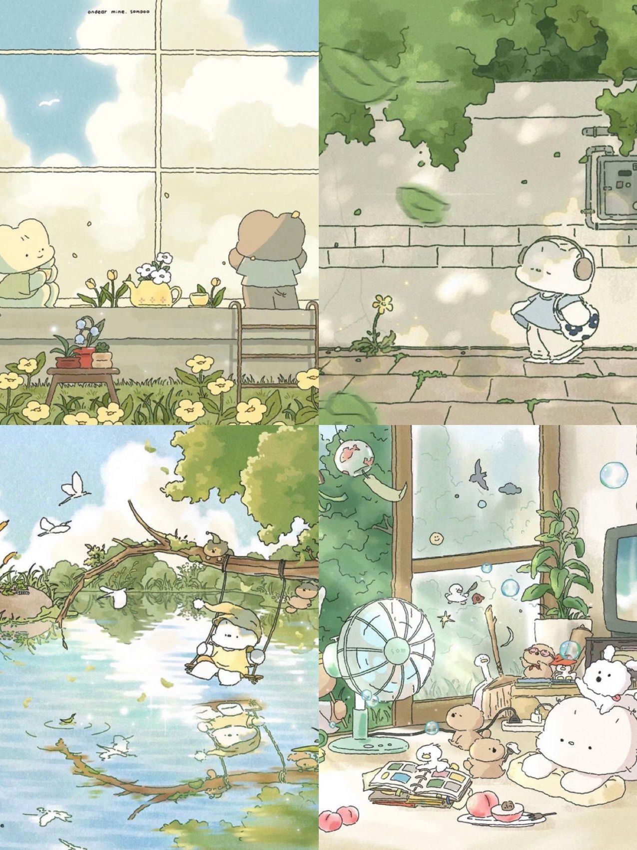 一组治愈系插画,画面温暖且充满希望