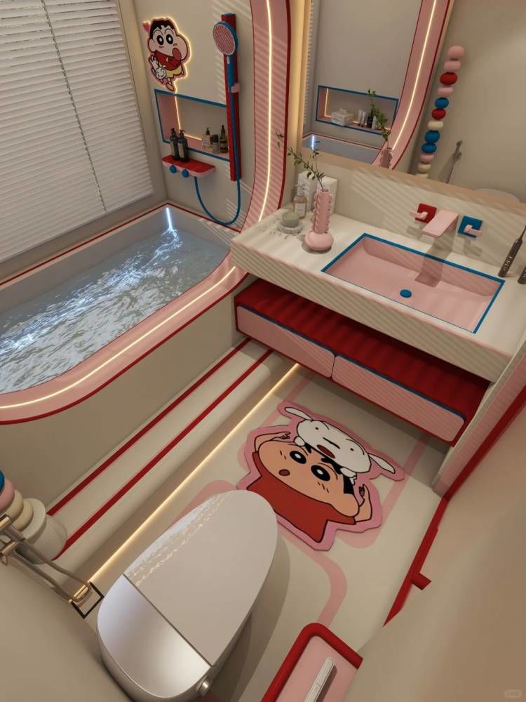 粉色系蜡笔小新浴室|家里人爱的不要不要的