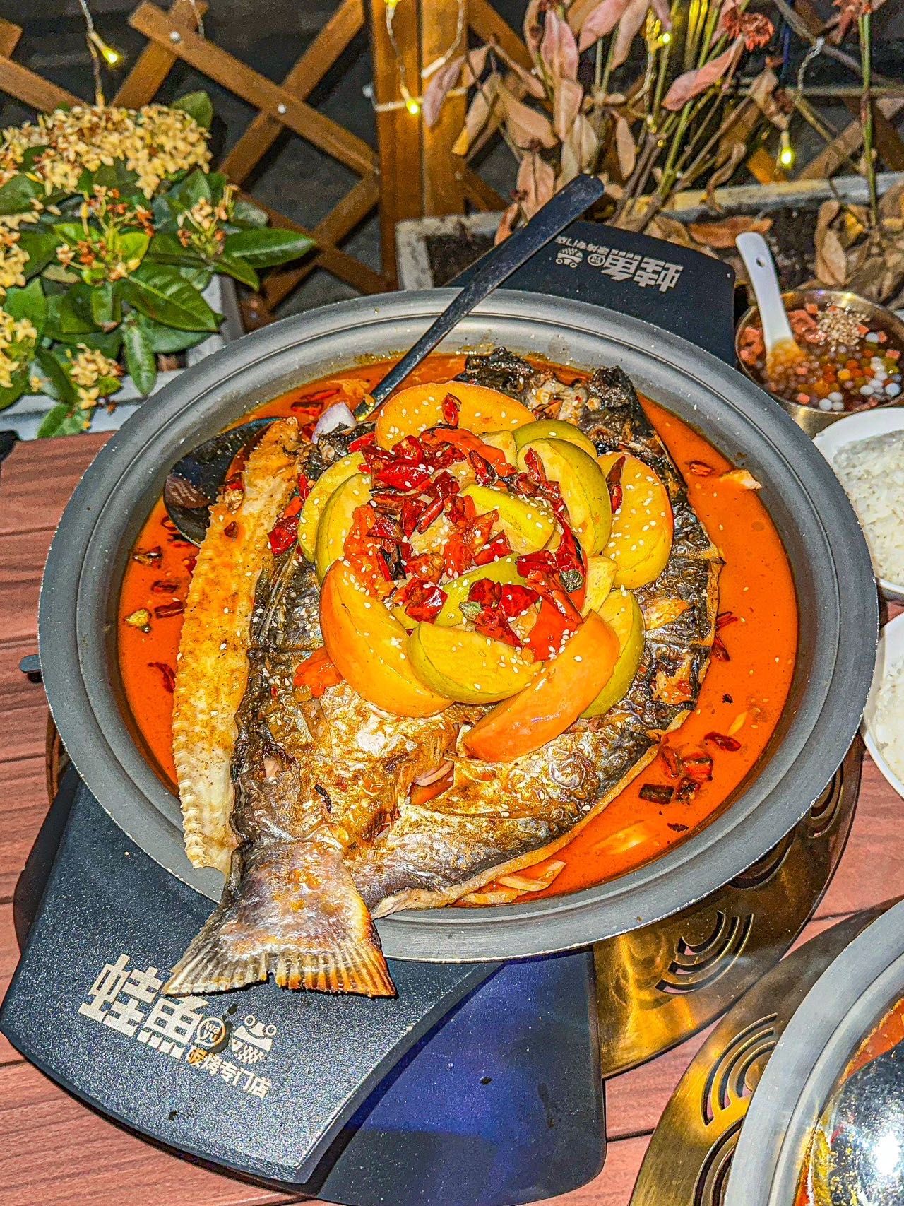 n水果烤鱼🐟wow太香啦～
晚上路过江边闻到香味就来了✔️