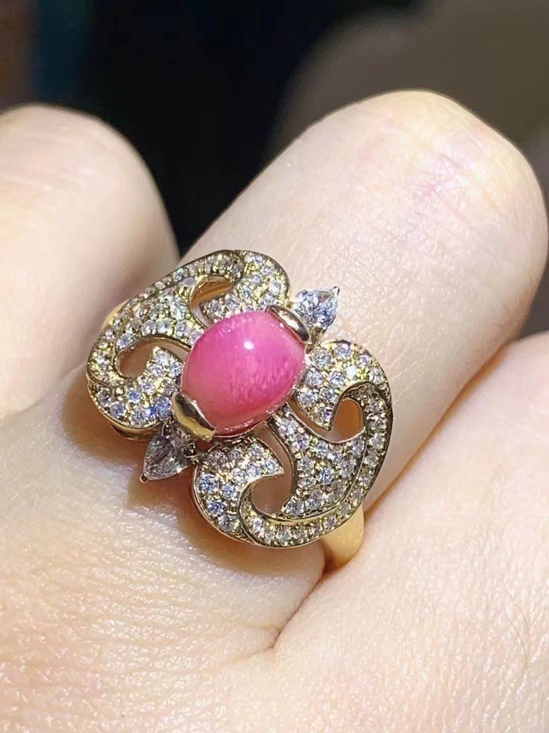 加勒比海野生海螺珠钻石戒指