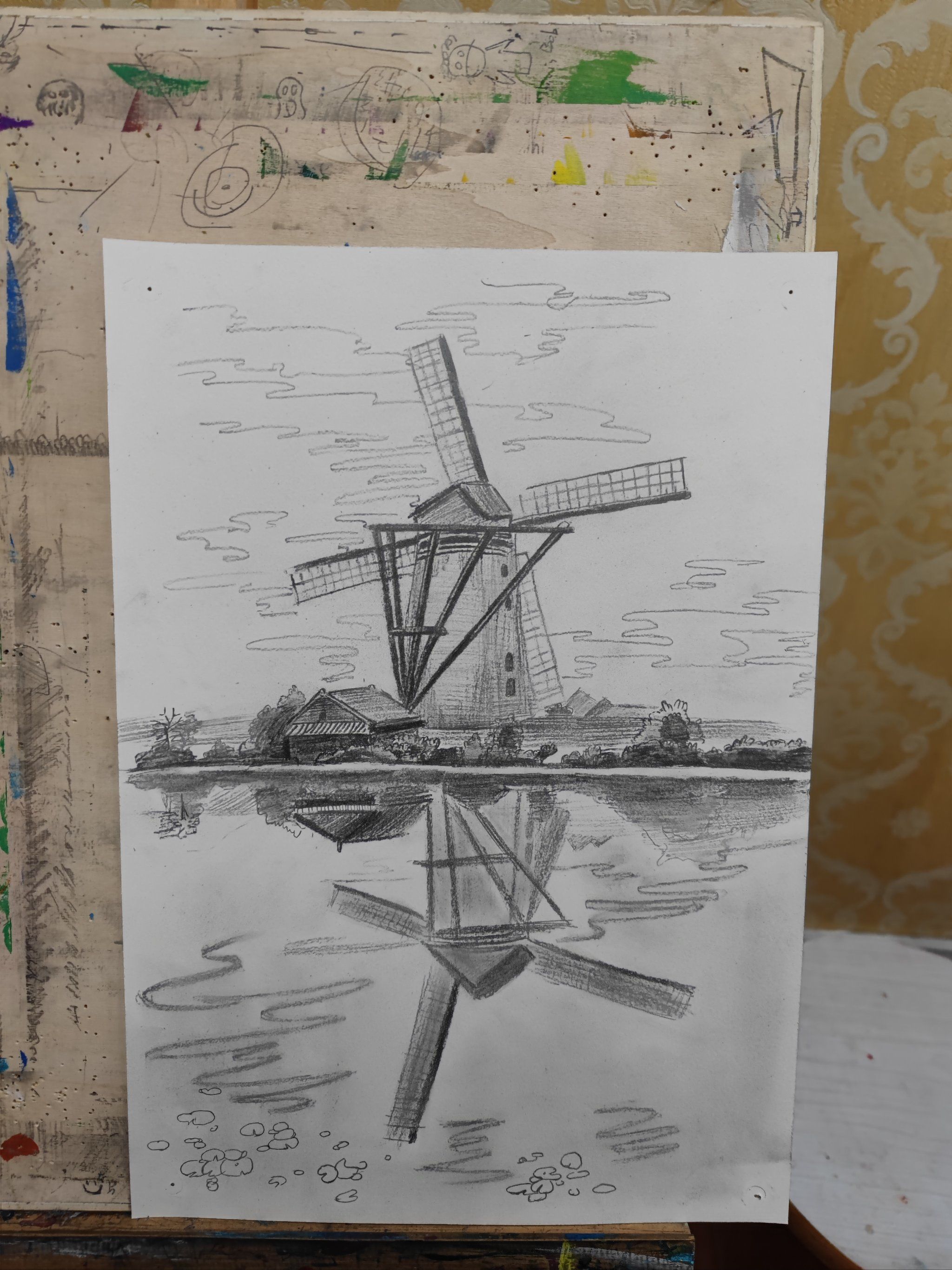 荷兰风车素描