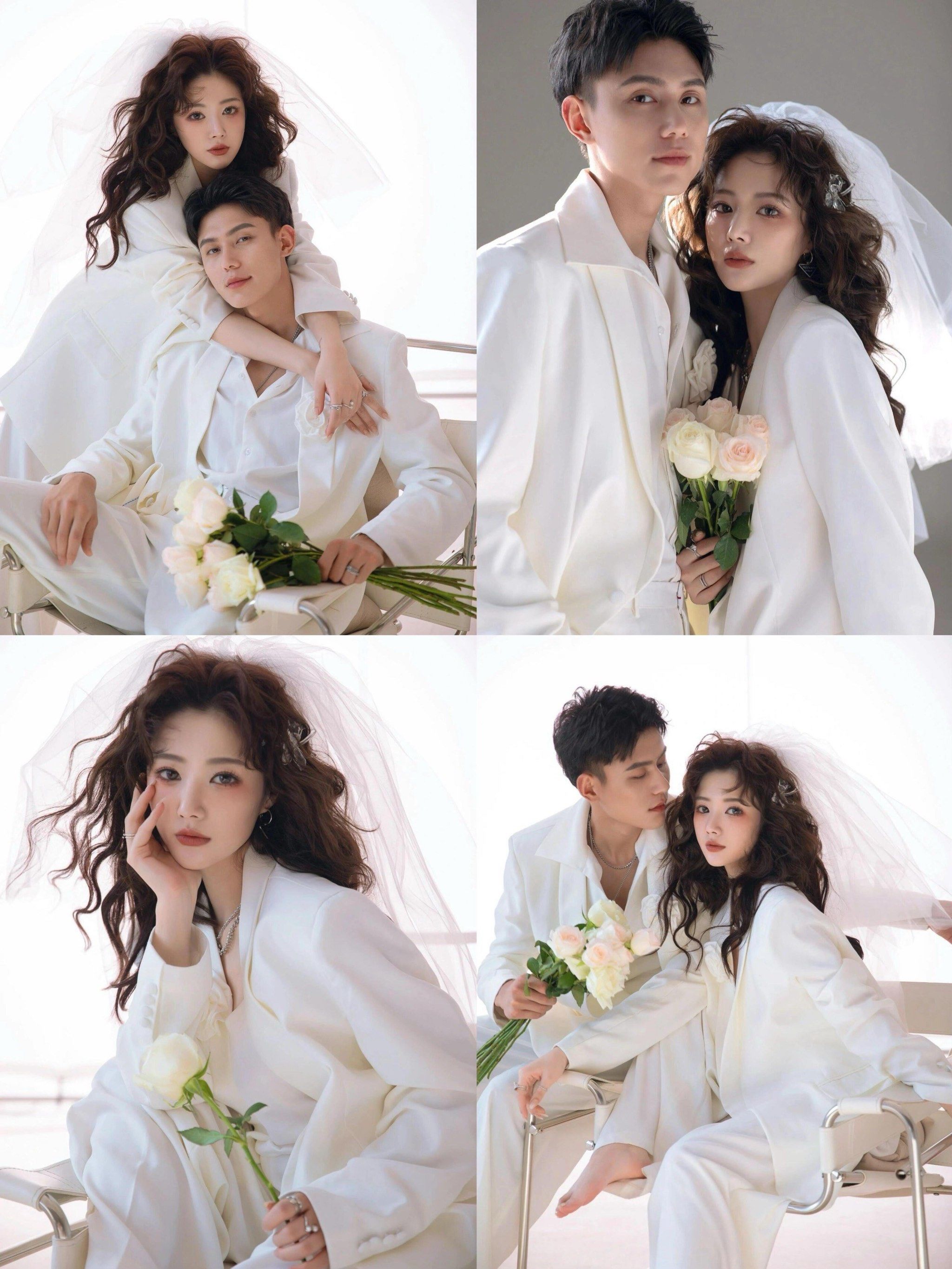 时尚潮酷西装情侣婚纱照时尚度满分似的室内情侣