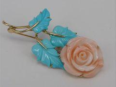 天使肌珊瑚绿松石胸针-华联寄售(威海路店)