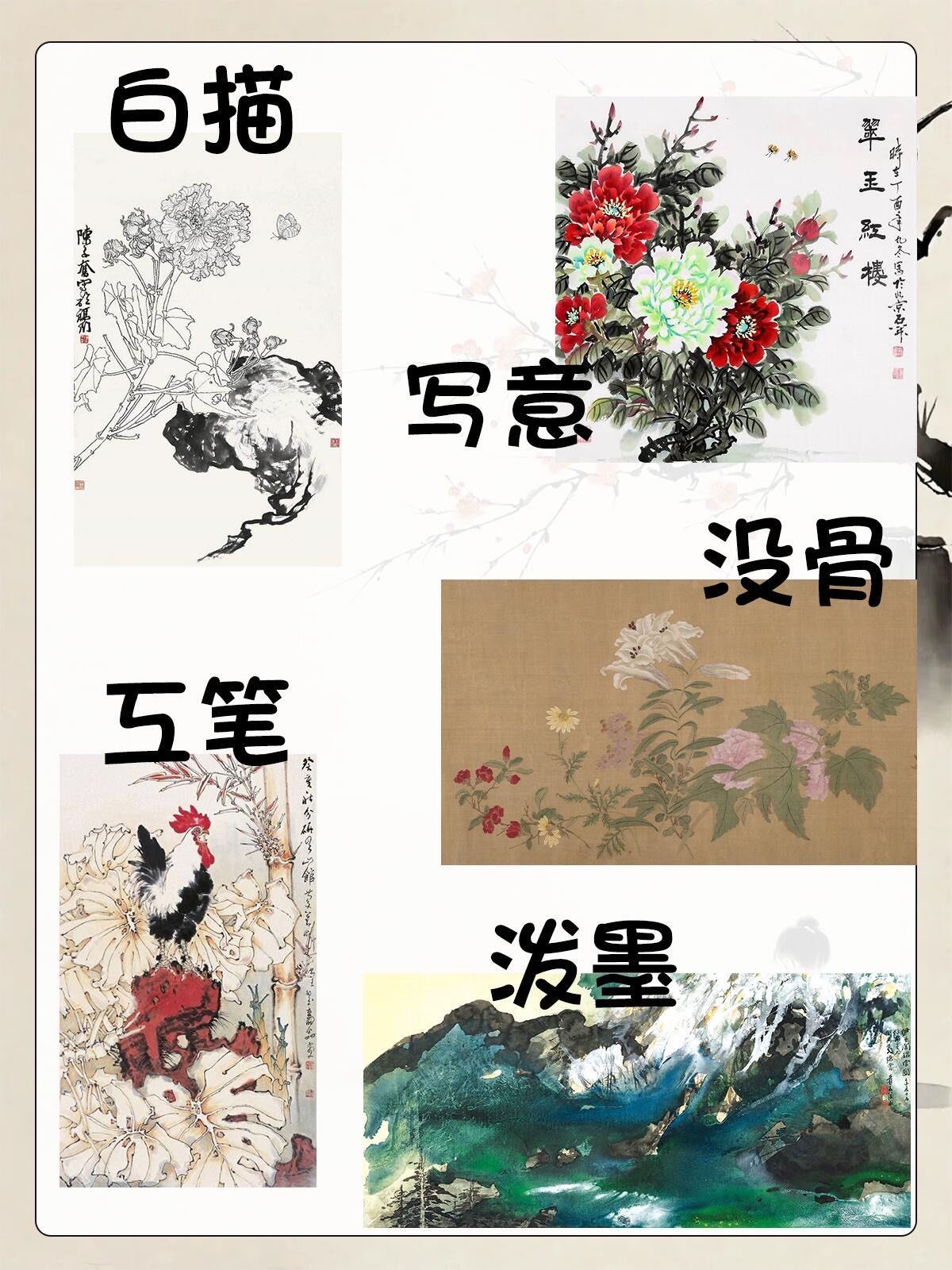 n初学国画时不知道选什么开始,那么在认识了解五大技法的特点后,是