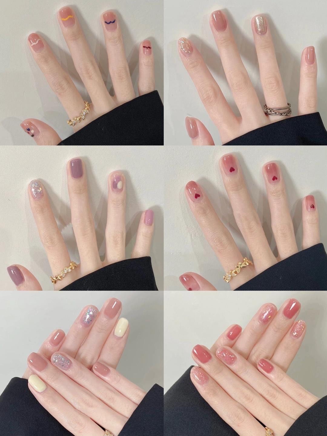 适合上班族的短指甲纯色显白美甲图片