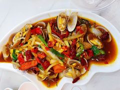 姜葱爆炒花蛤-覃记海鲜美食餐厅