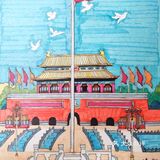 儿童创意画天安门前升国旗
